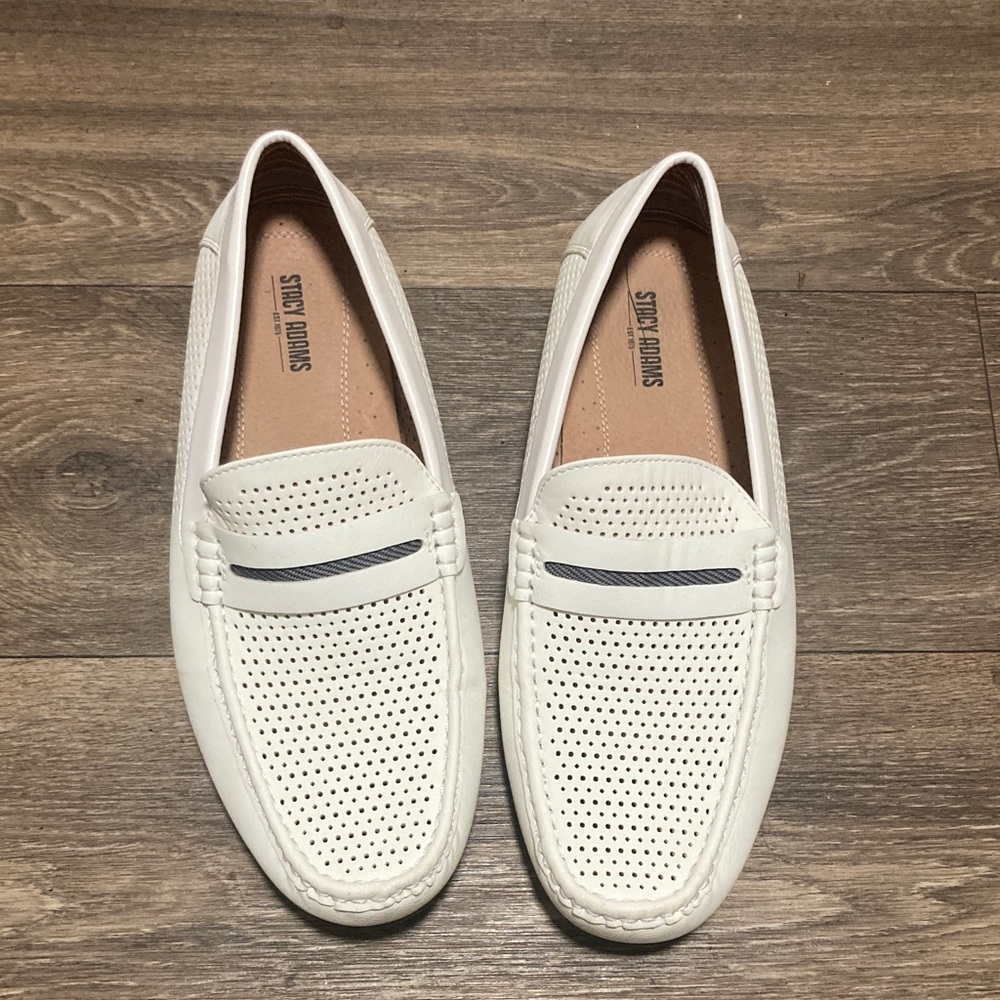 Mens Stacy Adams White Leather Loafers Slip On Dress Shoes size 12